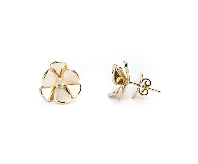 Duet Clover Earrings - 14K Gold - ショップ Cyme Jewellery ピアス