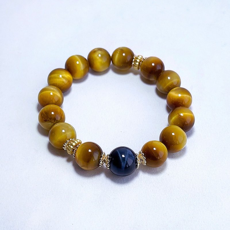 Natural Ore Gold Tiger Eye 11.2 mm Blue Tiger Eye Bracelet - Bracelets - Semi-Precious Stones Yellow