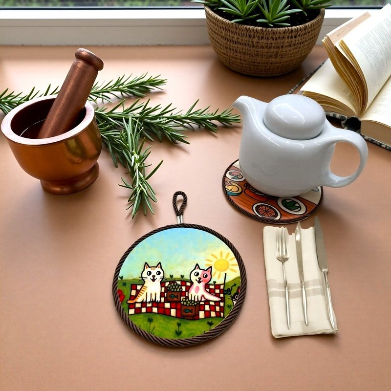 午後野餐趣 陶瓷隔熱墊 | 鍋墊 杯墊 耐高溫 防滑 童趣時尚精美 - 杯墊 - 瓷 