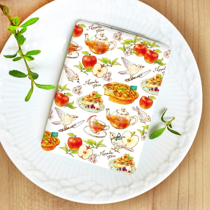 Applepie mirror【コンパクトミラー りんご アップルパイ 鳥 紅茶 かわいい手鏡】 - 彩妝刷具/鏡子/梳子 - 其他材質 紅色