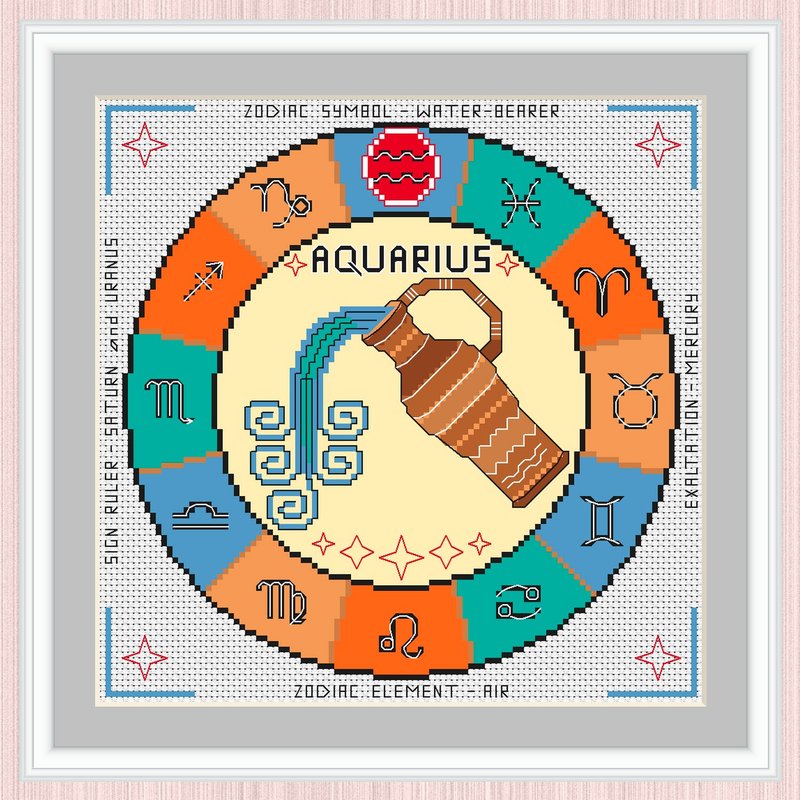 Aquarius Cross Stitch Pattern | Aquarius Zodiac Sign | Sign Of Aquarius | 十字繡圖案 - 手工藝教學/工具書 - 其他材質 