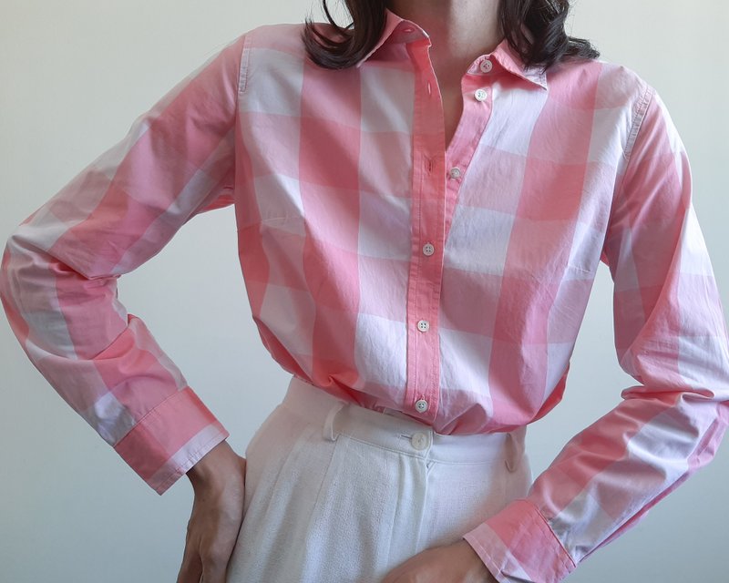 粉色格子襯衫 粉色格子襯衫 極簡主義襯衫 TALBOTS 女式襯衫 - 女襯衫 - 棉．麻 粉紅色