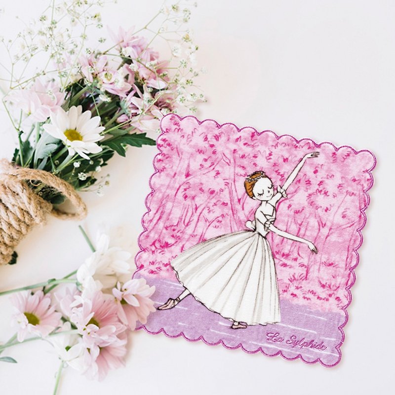 Yizhike Ballet | Fairy Ballet Lace Embroidery Small Square - Towels - Cotton & Hemp Pink