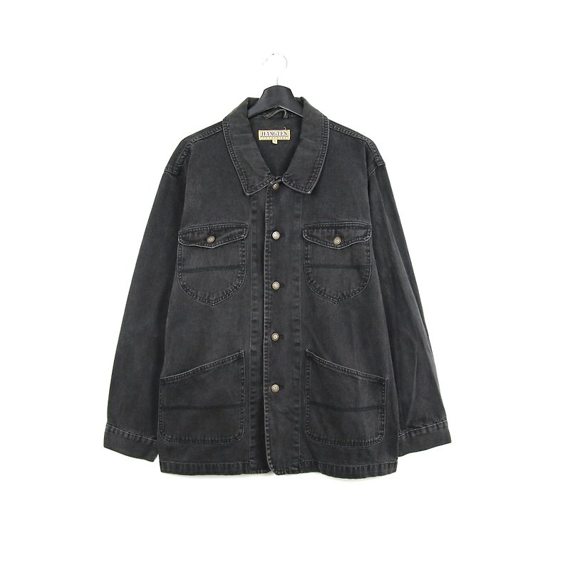 Back to Green:: long version four pockets washed black tannin / / vintage denim - Men's Coats & Jackets - Cotton & Hemp 