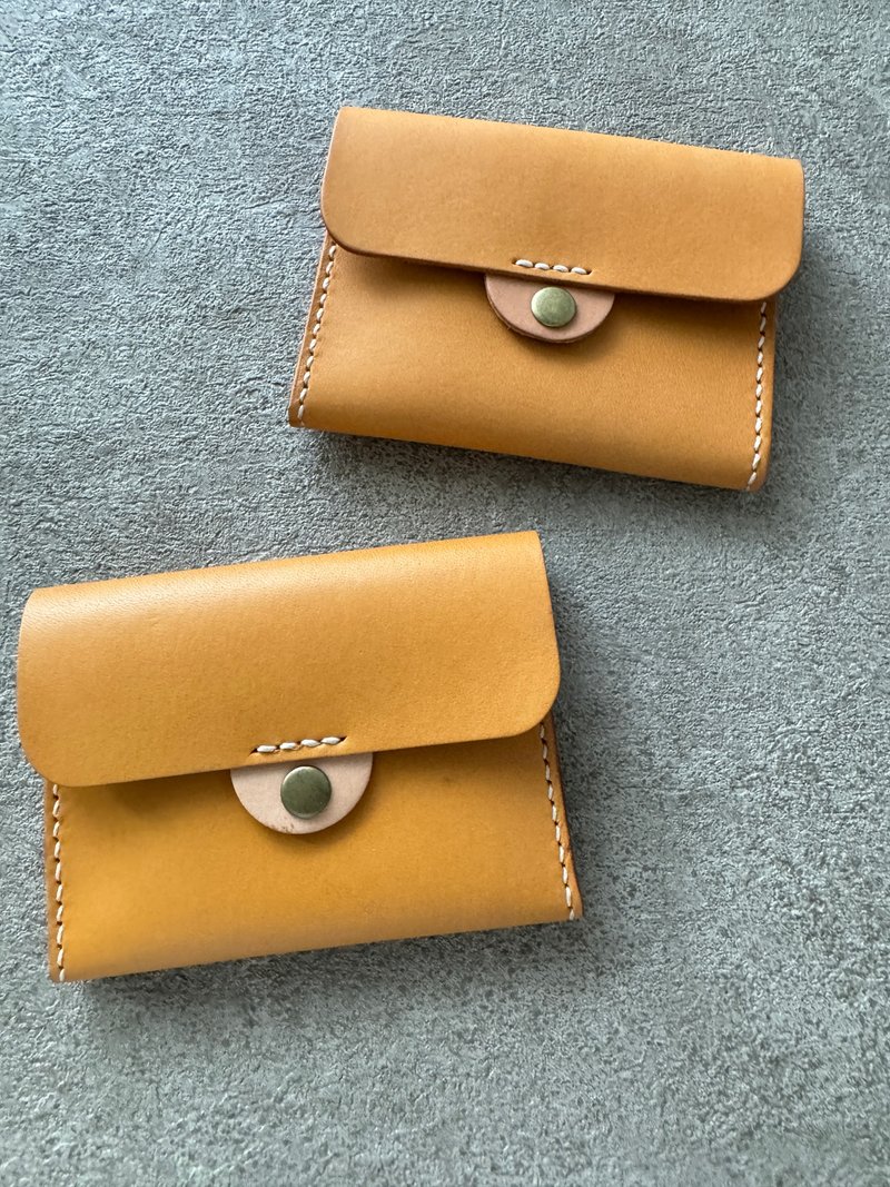 [Refurbished] Yellow Brown Business Card Holder Wallet Coin Purse Card Holder Ticket Holder - กระเป๋าสตางค์ - หนังแท้ สีเหลือง