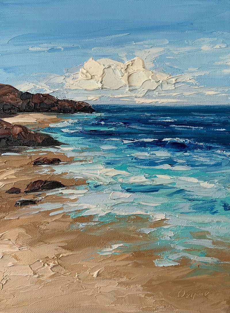 Original Oil Painting On Canvas Beach Ocean Impasto Art Seascape Painting - Wall Décor - Cotton & Hemp Multicolor