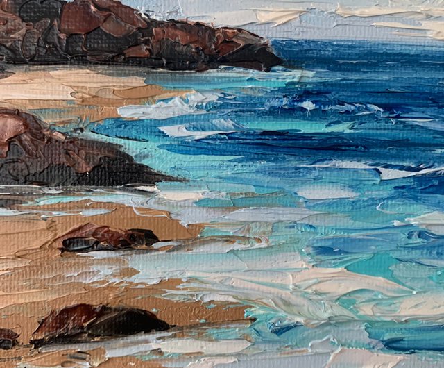 Beach Cabanas Painting Seascape Original Artwork Impasto Oil Painting Beach Caba deals