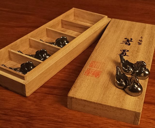 【五】銀製 夫婦鴛鴦箸置 五個 日本製 銀製 夫婦箸 シルバー925 東京銀器 伝統工芸 銀婚式