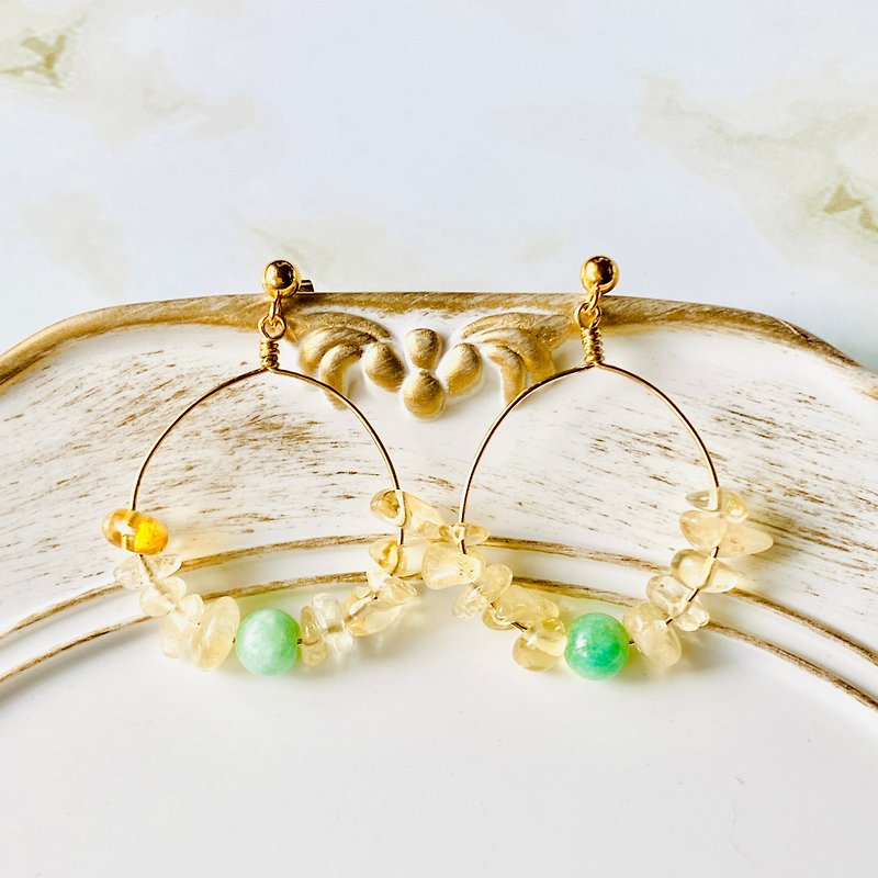 Citrine and Jade Circle Earrings - Earrings & Clip-ons - Jade Yellow