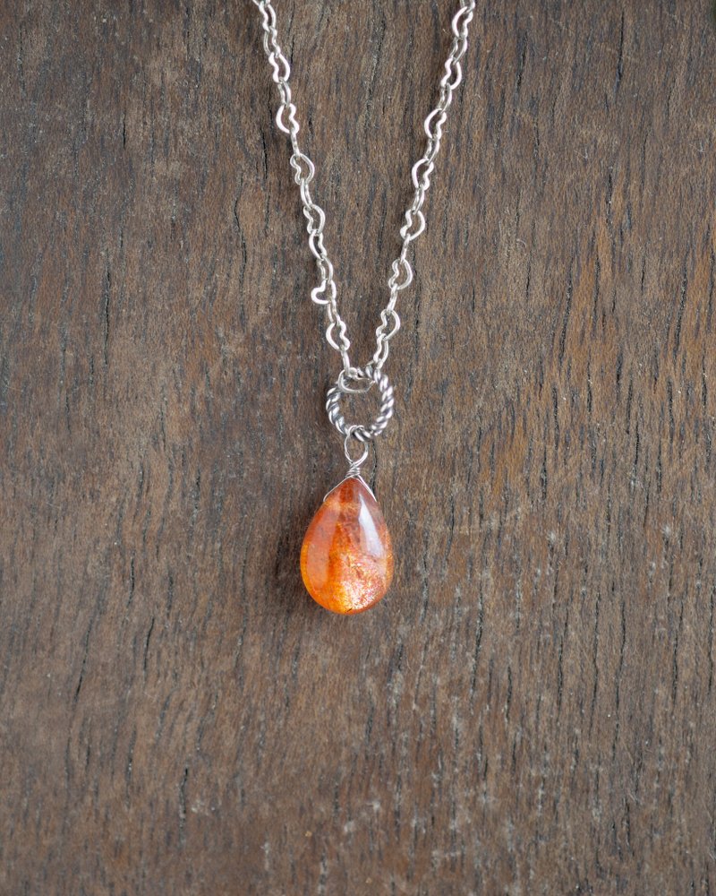 Sunstone Teardrop Necklace, 925 Silver, Leo stone, Sagittarius Crystal Gift - 項鍊 - 寶石 橘色