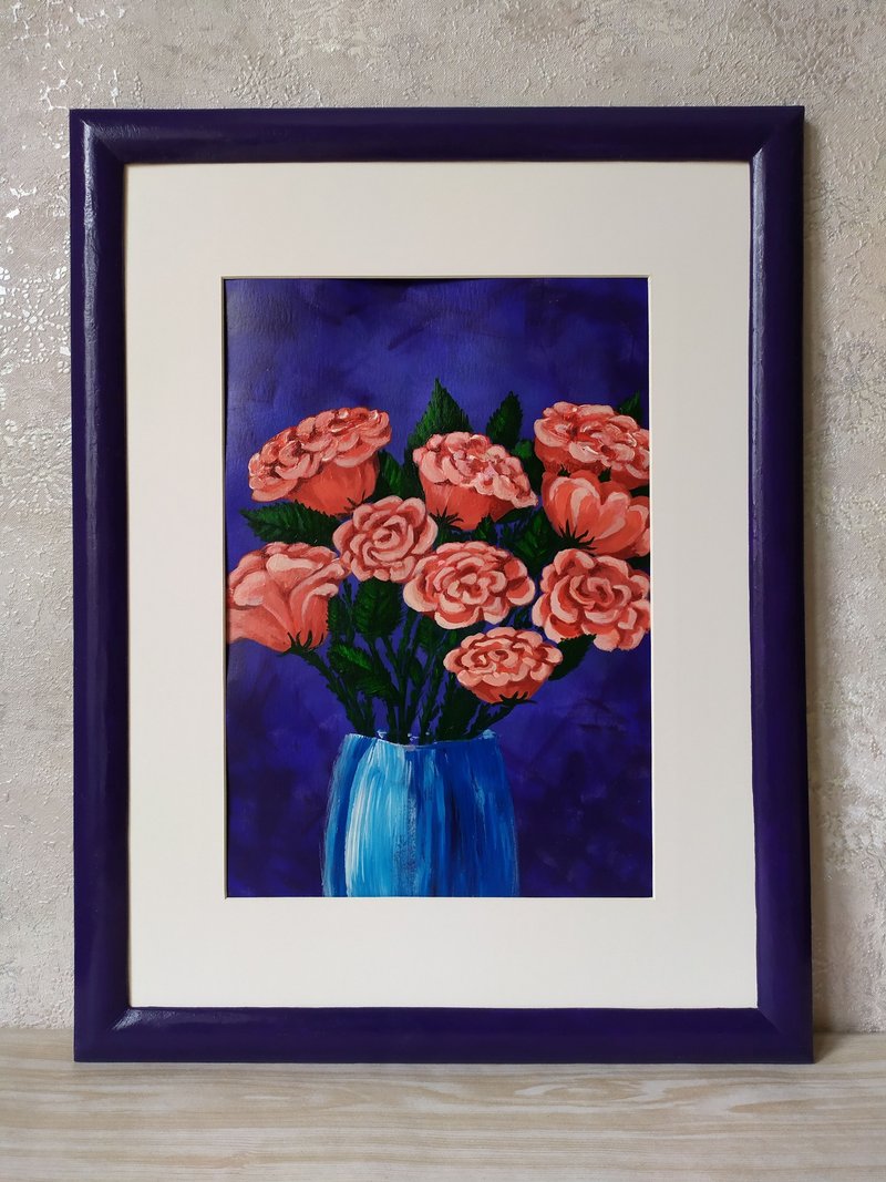 Picture Roses in a blue vase - Wall Décor - Acrylic Multicolor