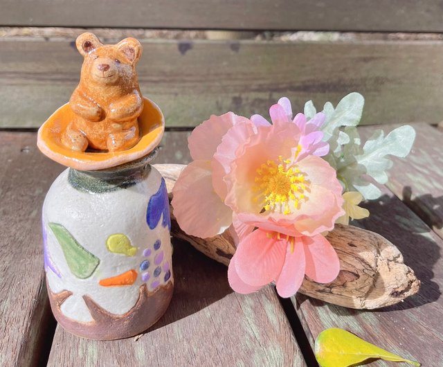 A Lu かわいいクマの陶器製花瓶/装飾/ギフト/手作り手描きオリジナル