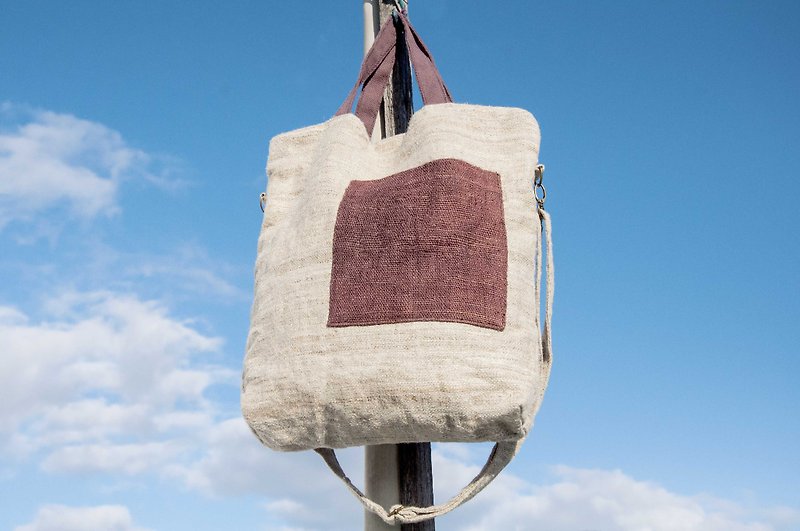 Natural cotton and linen hand-woven cloth light bag / cross-body bag / side backpack / shoulder bag / travel bag / tote bag - coffee - Messenger Bags & Sling Bags - Cotton & Hemp Brown