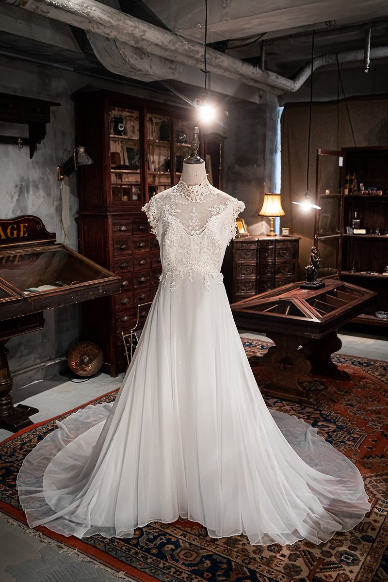 60年代の高級手作りタンクトップヴィンテージウェディングドレス - ドレス - コットン・麻 ホワイト