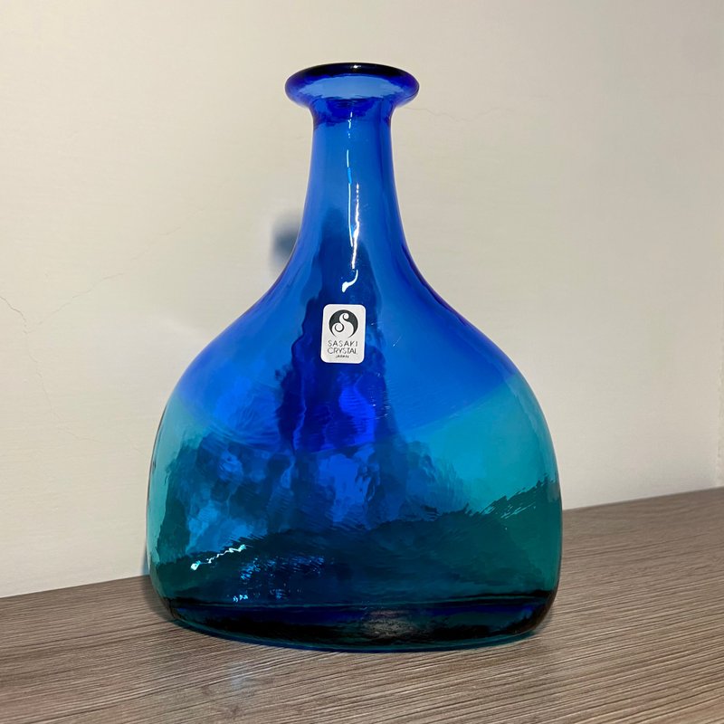 Sasaki Crystal 佐佐木哨子 寬底窄口花瓶 - 花瓶/花器 - 玻璃 藍色