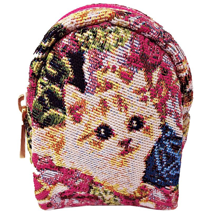 緹花織畫後背包造型零錢包 躲貓貓 桃紅 - 手拿包 - 其他材質 粉紅色