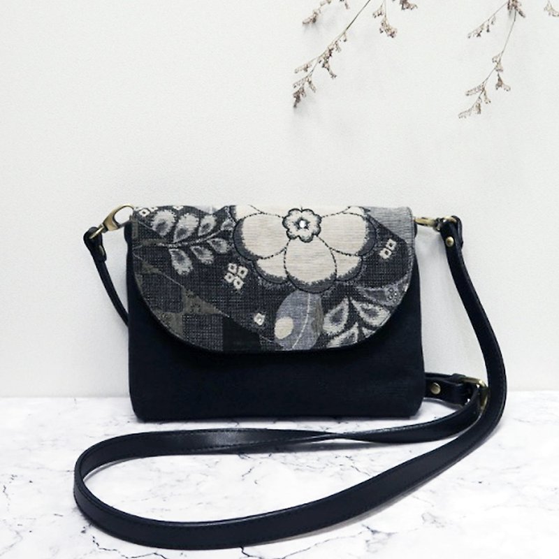 Flower shoulder bag - Messenger Bags & Sling Bags - Cotton & Hemp Black