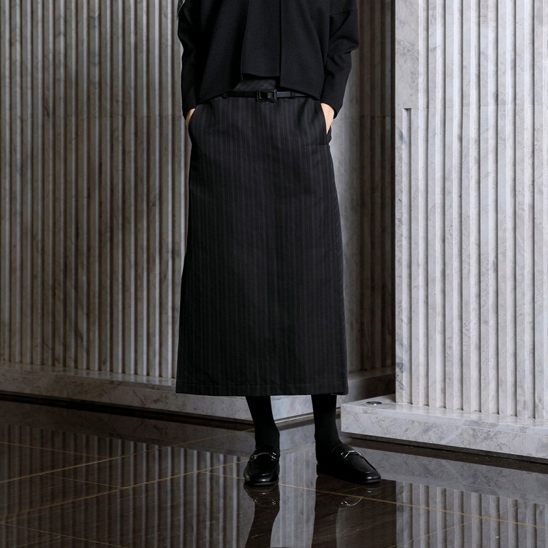 斜紋開衩長裙 - 裙子/長裙 - 其他材質 黑色