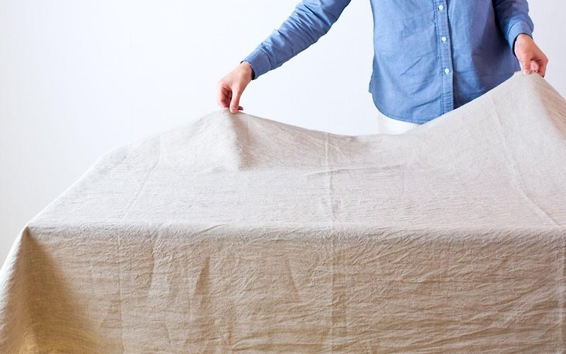 [Custom-made] 110 × 170cm organic linen tablecloths (Unbleached: beige) - Other Furniture - Cotton & Hemp Khaki