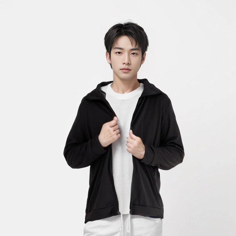 UPF50+吸濕排汗男防曬外套_立領黑色 - 男夾克/外套 - 聚酯纖維 黑色