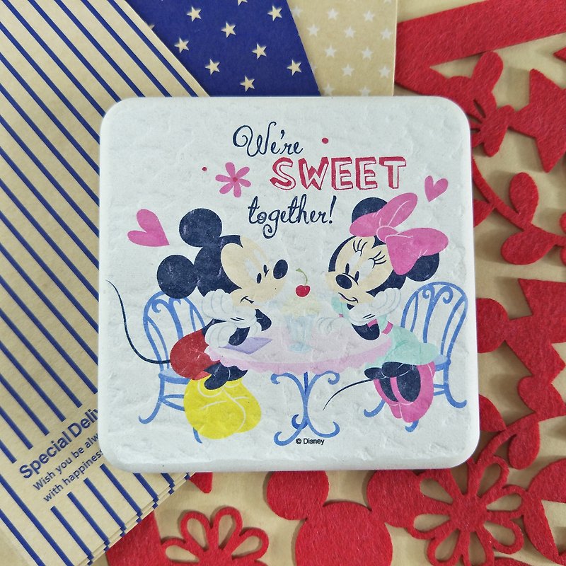 [Christmas gift] Mickey Minnie-Genuine Disney's algae earth absorbent square mat (without asbestos) - Coasters - Other Materials Orange