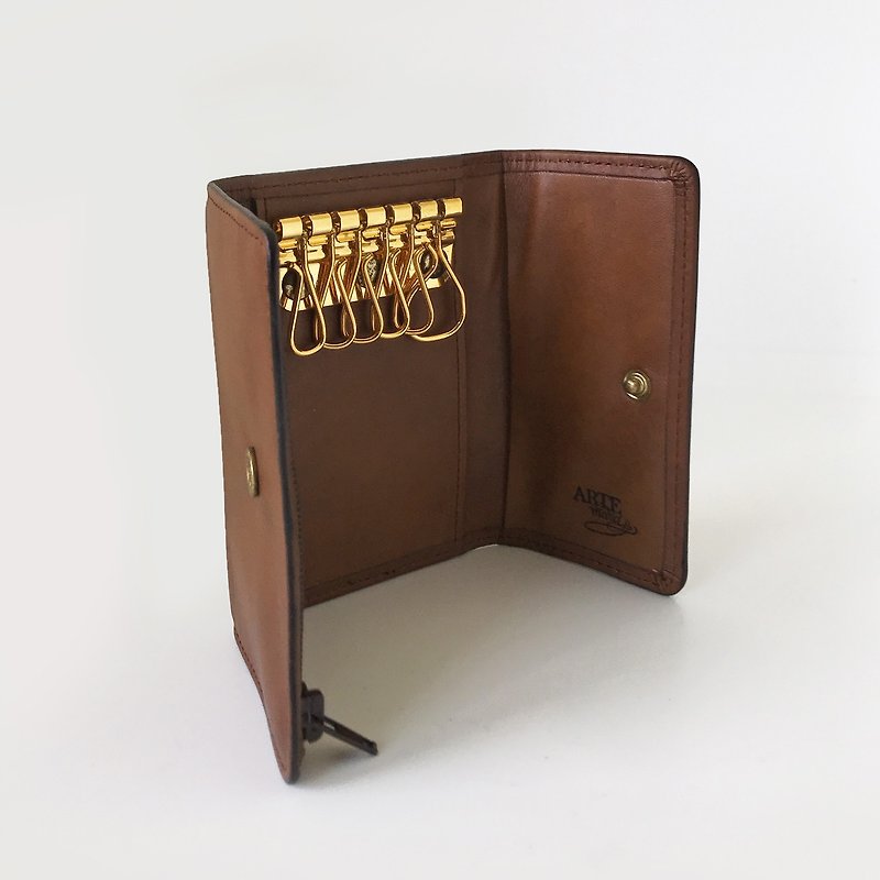 German handmade calf leather key case | ARTE medici leather key coin purse - ที่ห้อยกุญแจ - หนังแท้ สีนำ้ตาล