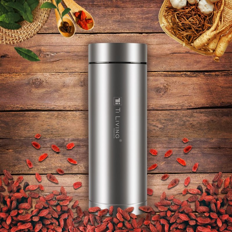 Ti-living 純鈦抗菌真空保溫-養身泡茶杯-茶濾網 400ml(5.8 口徑) - 保溫瓶/保溫杯 - 其他金屬 銀色