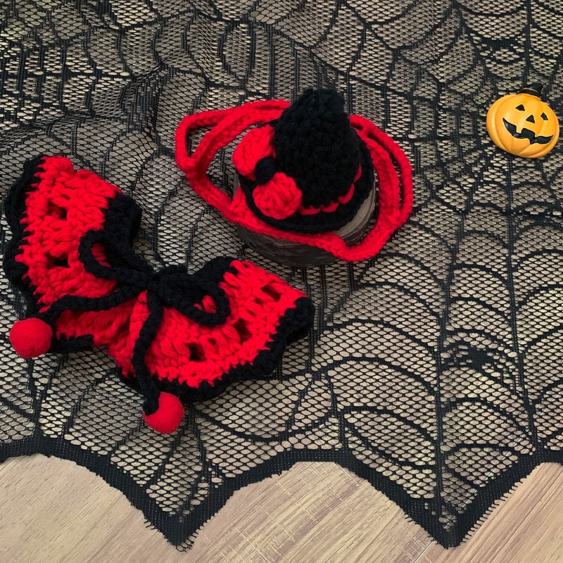 Halloween萬聖節限定-小魔女飛呀-寵物狗狗貓咪帽子/領巾 - 寵物衣服 - 棉．麻 紅色