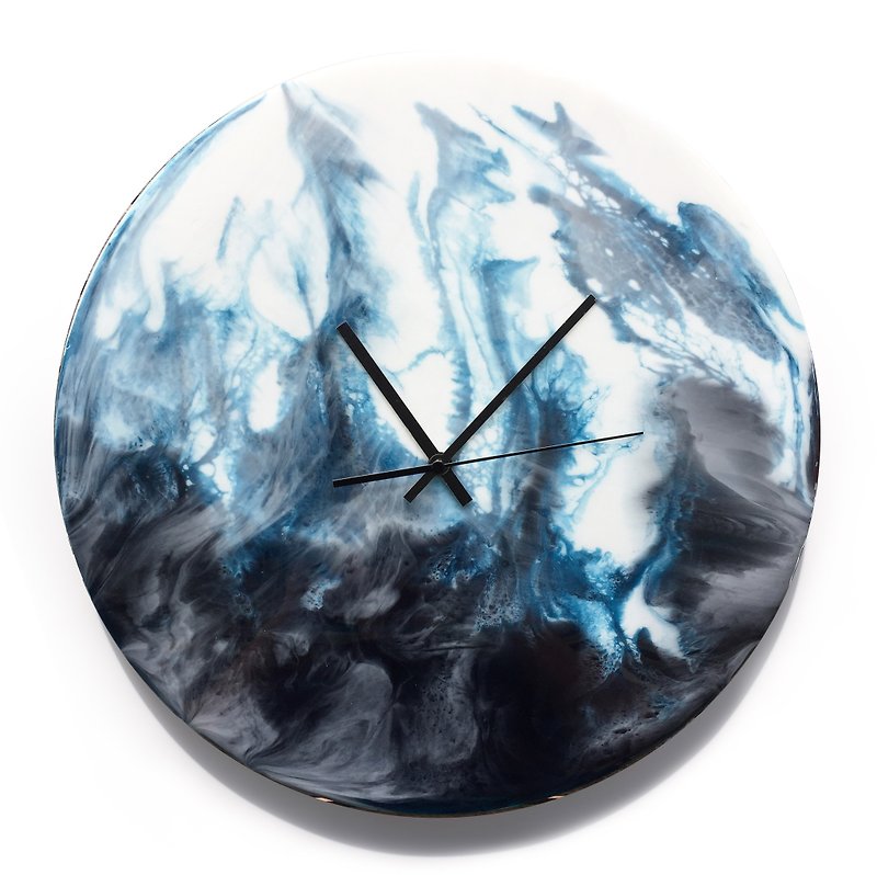 【海の風景、月体、手作りの掛け時計】40cmの二層構造 - 時計 - プラスチック ブルー