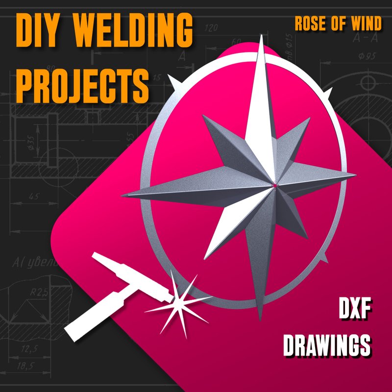 Welding Project Plans Drawings Rose of Wind (DXF, PDF) - 圖文模板設計 - 其他材質 