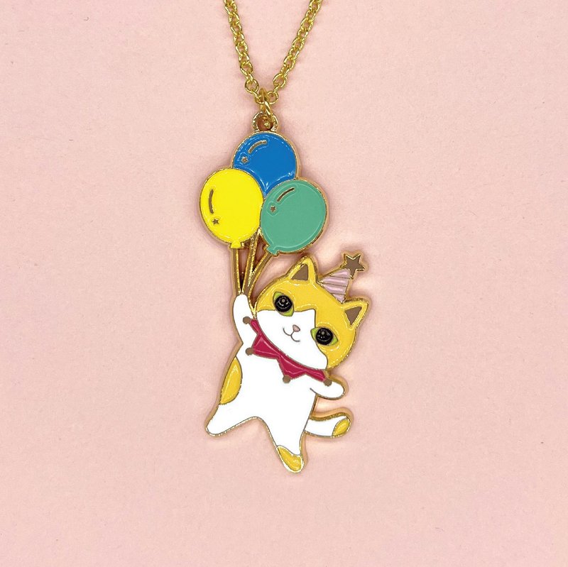 Meow balloon cat necklace - สร้อยคอ - วัตถุเคลือบ หลากหลายสี