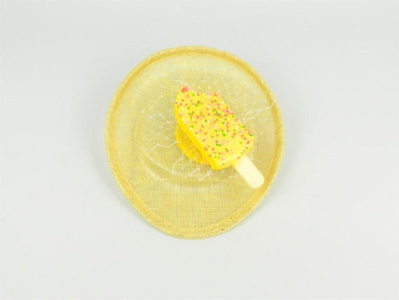 Hat Fascinator Lemon Ice Cream with Sprinkles and Veil - Headpiece Birthday Girl, Kawaii, Hen Party, Fun Hair Accessory, Spring Summer - Hats & Caps - Other Materials Yellow