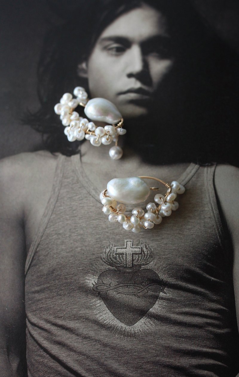 [Graduation Gift] Memories of the past - Natural deformed pearl 14KGF gold-injected earrings and Clip-On - ต่างหู - ไข่มุก ขาว