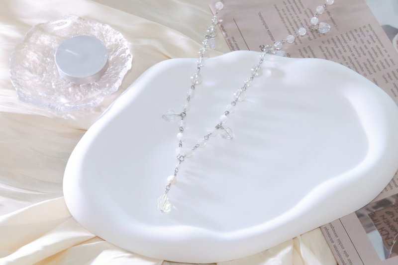 KIRAKIRA丨Freshwater Pearl Moonstone Transparent Japanese Style Y2kY Necklace - สร้อยคอ - เงิน สีใส