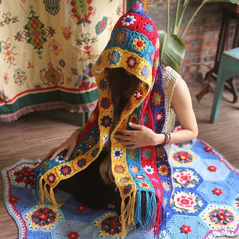 Pastoral style travel bohemian scarf handmade tassel wool ethnic hat scarf - Knit Scarves & Wraps - Cotton & Hemp 