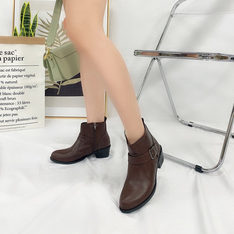 military side buckle ankle boots - รองเท้าบูทสั้นผู้หญิง - วัสดุอื่นๆ 