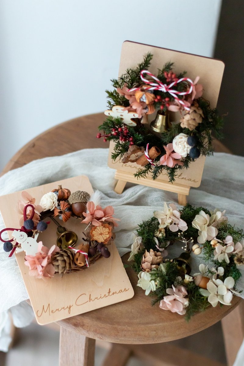 [Triple Christmas Handmade Experience Course] Eternal Christmas Wreath Wooden Cards | Beginners | Parent-child Handmade - Plants & Floral Arrangement - Plants & Flowers 