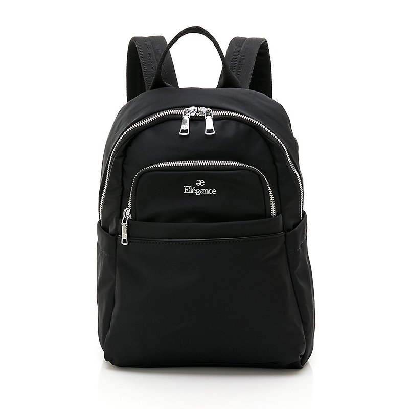【Elegance】Naomi Front Pocket Zipper Backpack - Classic Black - Backpacks - Nylon Black