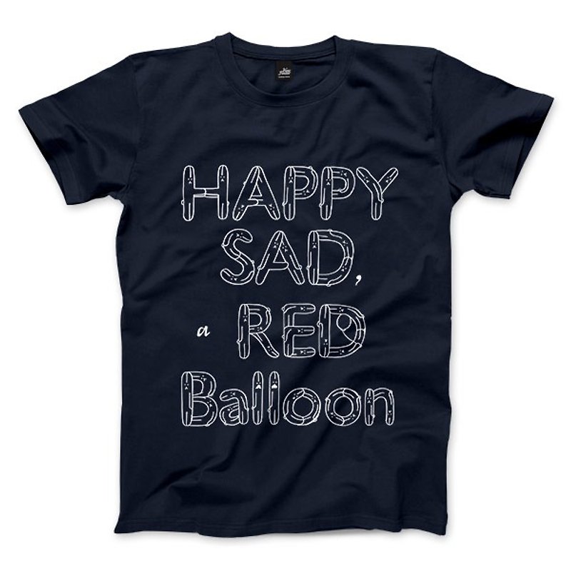 HAPPY SAD a RED Balloon - 藏青 - 中性版T恤 - 男 T 恤 - 棉．麻 