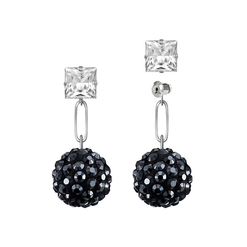 Classic Austrian Square Diamond X Hematite Black Pavé Diamond Ball Two-Purpose Earrings - Earrings & Clip-ons - Crystal 
