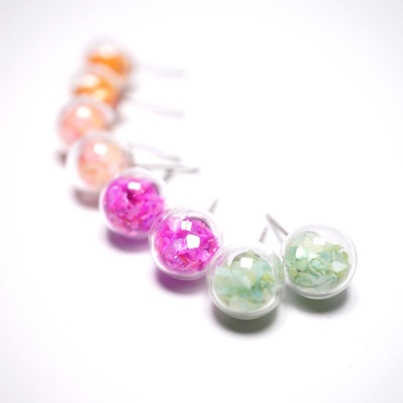 A Handmade glass ball earrings shells sequins - ต่างหู - แก้ว 