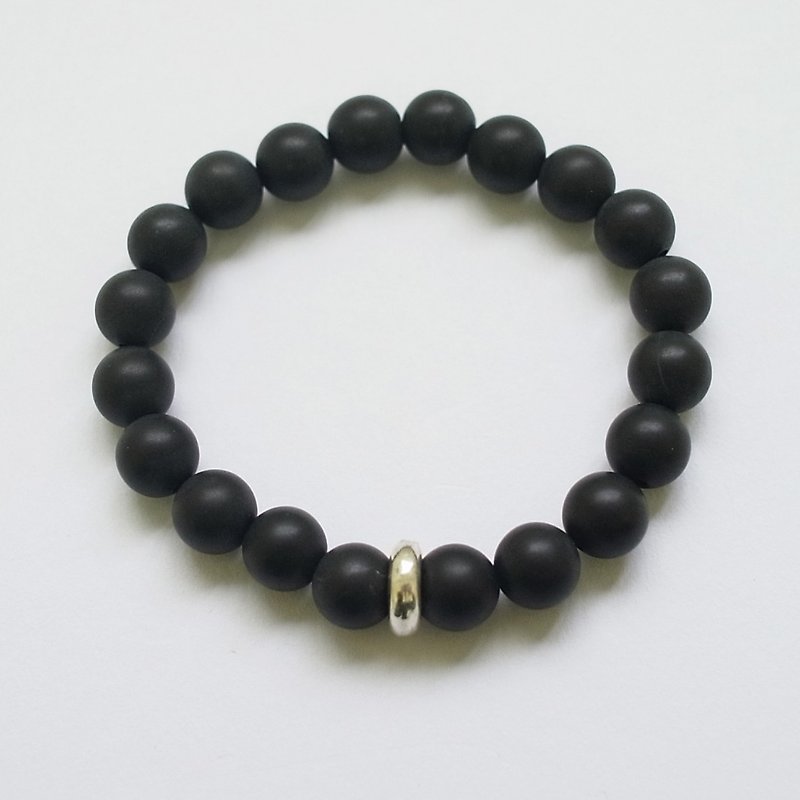 ☽ Qixi hand-made ☽ [07297] 8mm matte artificial black agate+925 Silver retaining beads
