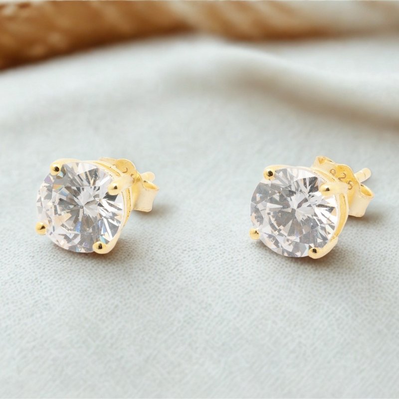 【DT&CREATION JEWEL】925純銀 璀璨耳釘 - 金 - 耳環/耳夾/耳骨夾 - 純銀 金色