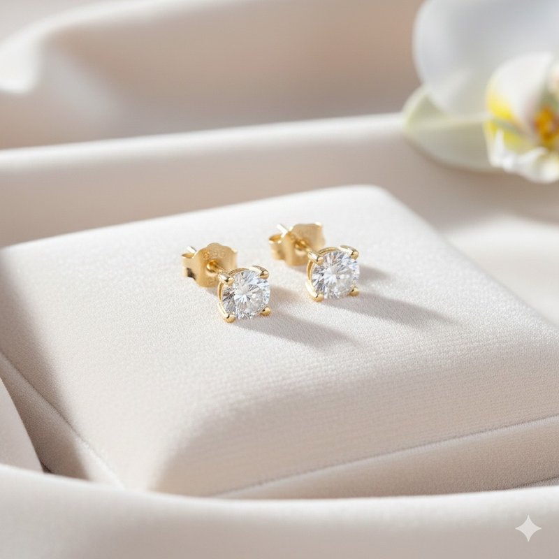 【DT&CREATION JEWEL】925 Sterling Silver Radiant Stud Earrings - Gold - ต่างหู - เงินแท้ สีทอง