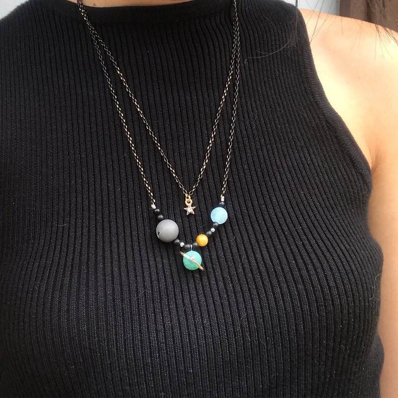 【Lost And Find】Natural galaxy planet necklace - Necklaces - Gemstone Multicolor