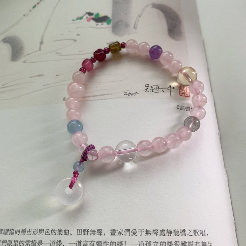 漁之期。天然碧璽粉水晶月光石小平安扣石榴石海藍寶手鏈甜美文藝 - 手鍊/手環 - 水晶 多色