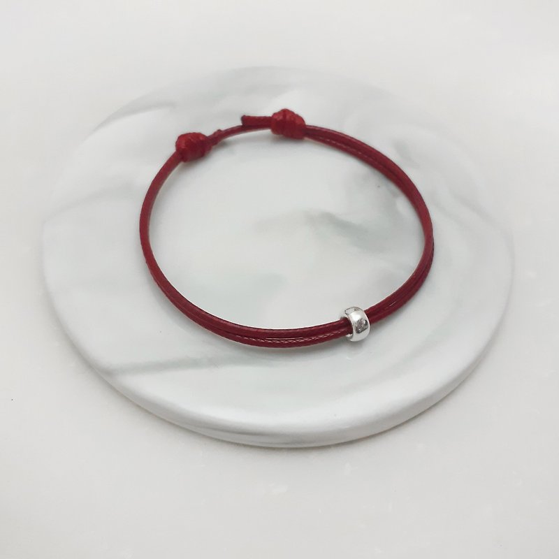 蠟線手環 s925純銀 車輪珠(大) 蠟繩 粗繩 - 手鍊/手鐲 - 其他材質 紅色