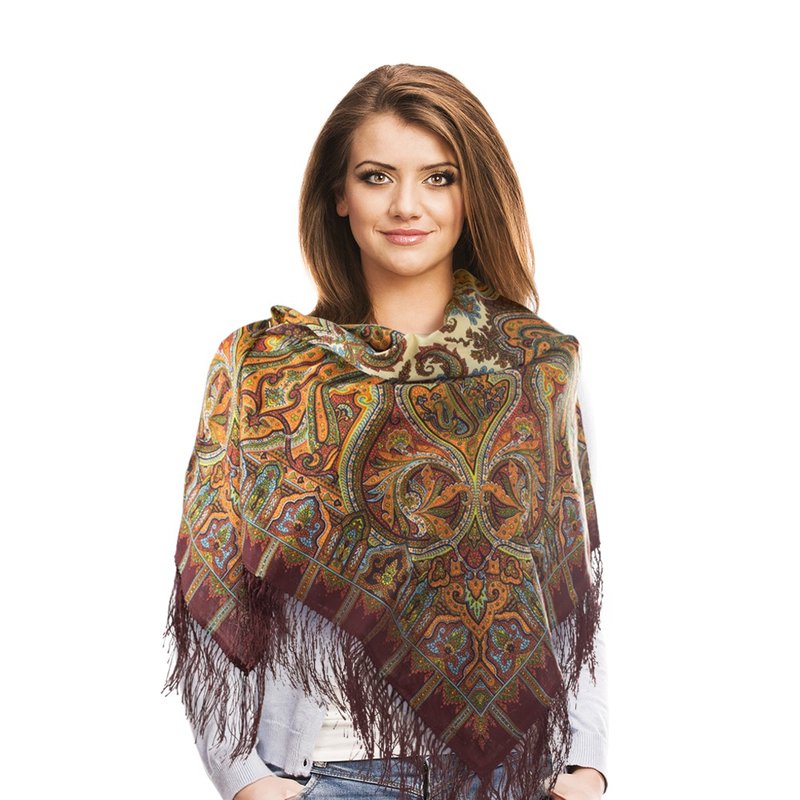 Authentic Pavlovo Posad Russian Shawl Scarf Soft 100% Wool 89x89 cm 1155-7 - ผ้าพันคอ - ขนแกะ หลากหลายสี