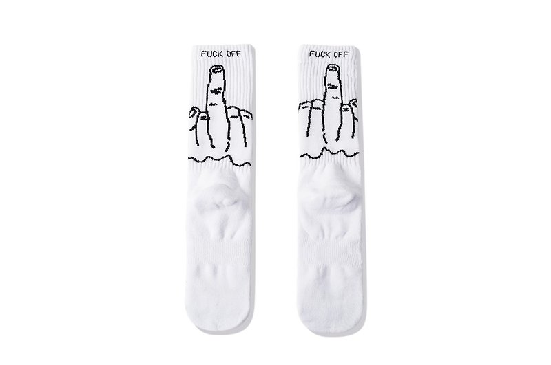 VANDAL big middle finger FUCK OFF socks - ถุงเท้า - ผ้าฝ้าย/ผ้าลินิน สีดำ