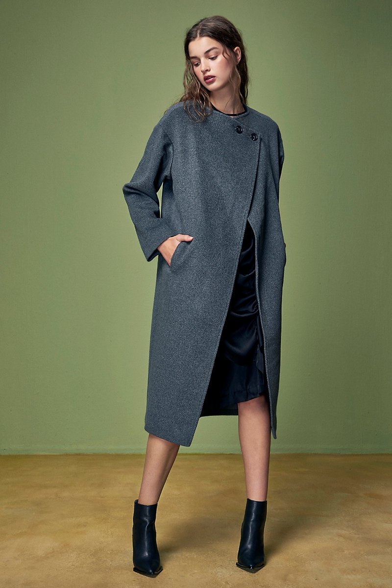 Off-season sale dark grey wool long coat